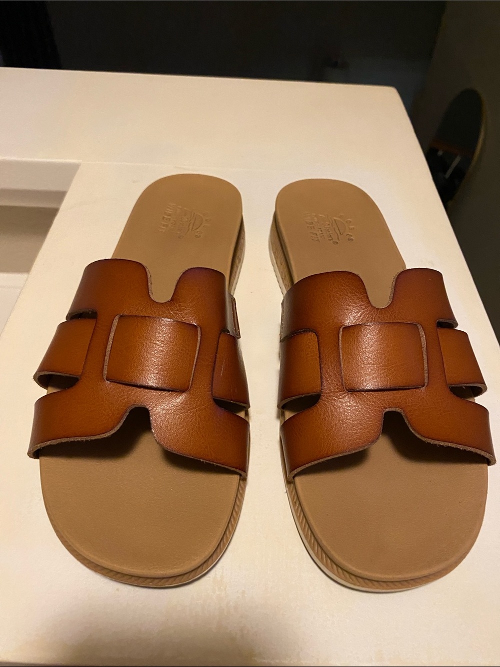 BOBS from Skechers Women's Brown Leather Slide Sandals wide